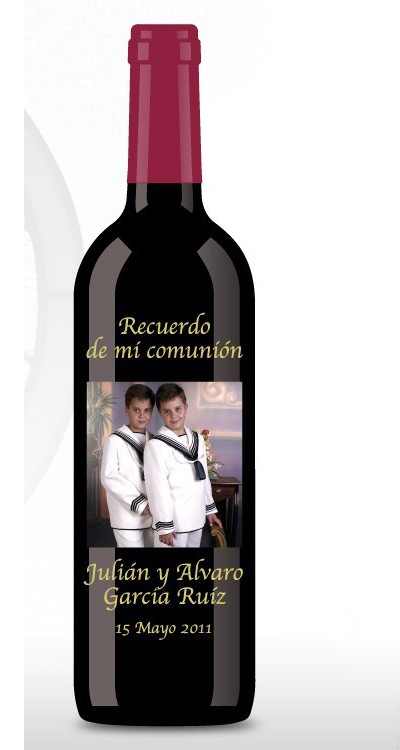 Botellita vino personalizada con foto comunión