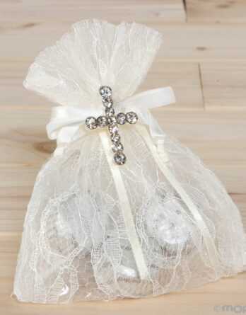 Broche Cruz Strass con bombones de chocolate