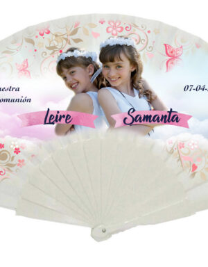 Abanico personalizado con foto para comunión cielo