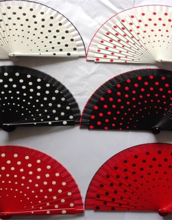 Abanico lunares surtido en blanco rojo y negro 23cm
