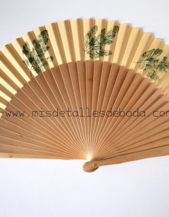 Abanico barnizado 23cm pintado con hojas verdes