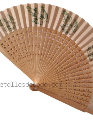Abanico barnizado 23cm pintado con hojas verdes