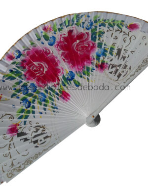 Abanico madera pintado a mano rosa Caprice