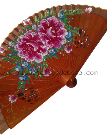 Abanico madera pintado a mano rosa Caprice