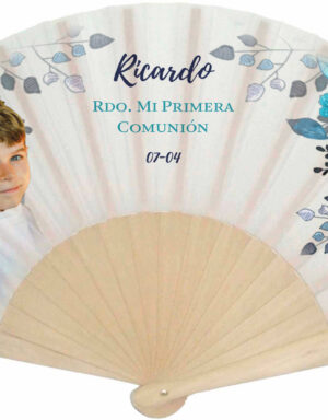 Abanico personalizado con foto flores azules
